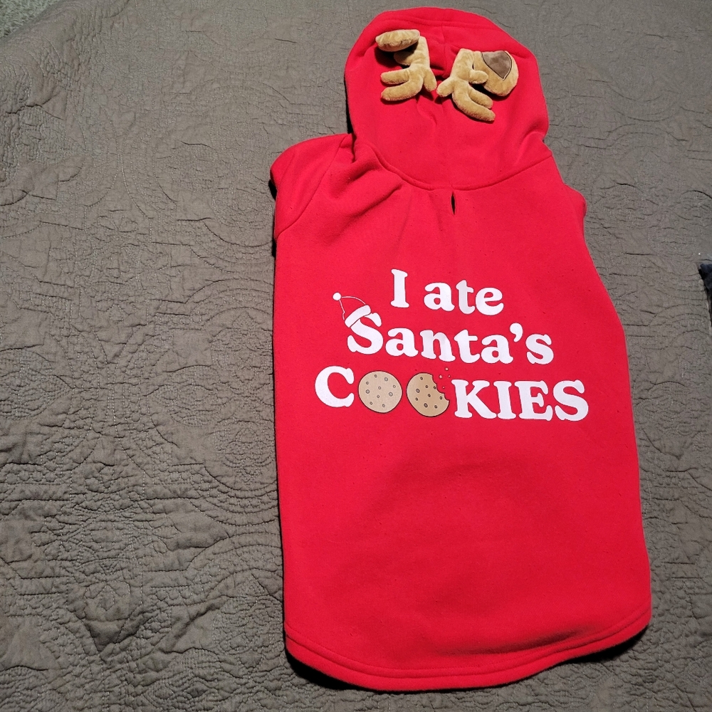 Deer Antler Hood Dog Jacket Hoodie Pet Costume Sweater Ate Santa's Cookies, XXL
